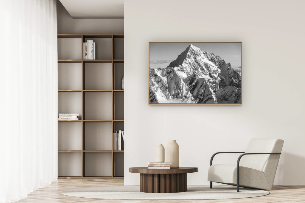 décoration appartement moderne - art déco design - Dent Blanche Zermatt - Sommet de montagne en noir et blanc dans les Alpes Valaisannes et Engadine en Suisse