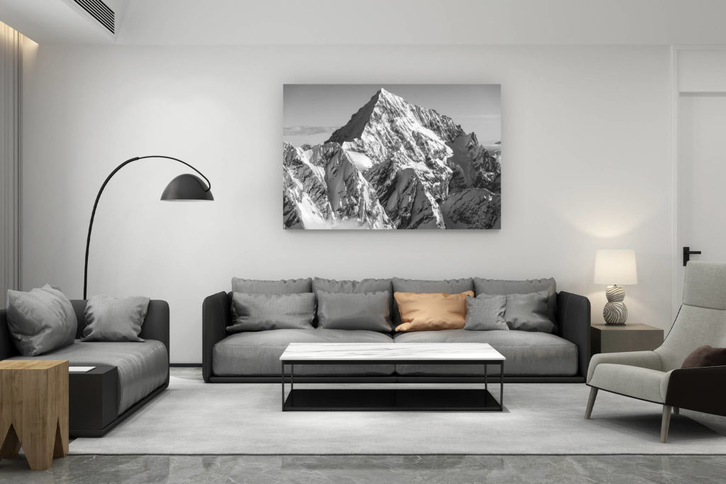 décoration salon contemporain suisse - cadeau amoureux de montagne suisse - Dent Blanche Zermatt - Sommet de montagne en noir et blanc dans les Alpes Valaisannes et Engadine en Suisse