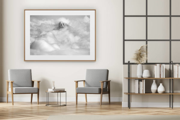 décoration intérieur moderne avec photo de montagne noir et blanc grand format - Les dents blanches alpes - Val d hérens - mer de nuage montagne en noir et blanc
