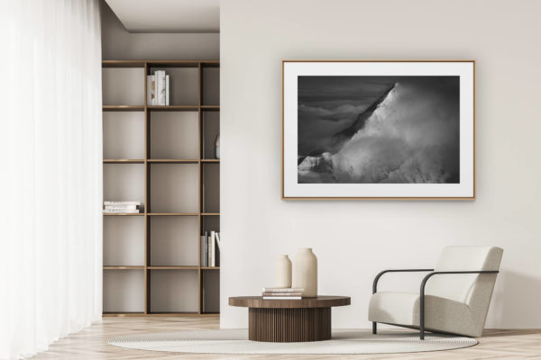 déco tendance salon moderne - photo montagne noir et blanc grand format - Photo paysage de montagne dans les nuages en noir et blanc - Dent Blanche