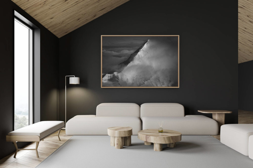décoration chalet suisse - intérieur chalet suisse - photo montagne grand format - Photo paysage de montagne dans les nuages en noir et blanc - Dent Blanche