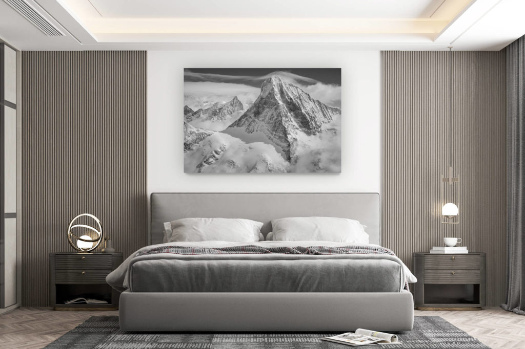 décoration murale chambre design - achat photo de montagne grand format - Dent Blanche noir et blanc - Image de paysage montagne en noir et blanc - Météo montagne Obergabelhorn