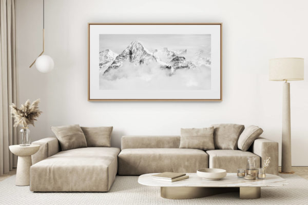 décoration salon clair rénové - photo montagne grand format - photo panoramique noir et blanc de la Dent Blanche