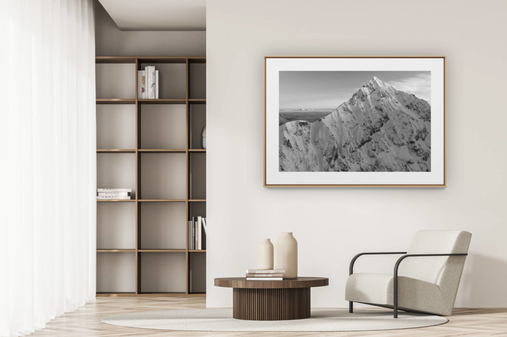 déco tendance salon moderne - photo montagne noir et blanc grand format - Photo montagne noir et blanc après une tempete sur la Dent Blanche depuis Zermatt