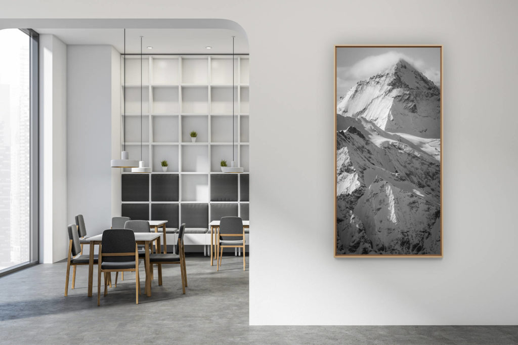 modern interior decoration contemporary - mountain photo large vertical format - White teeth alps - high mountain photo black and white