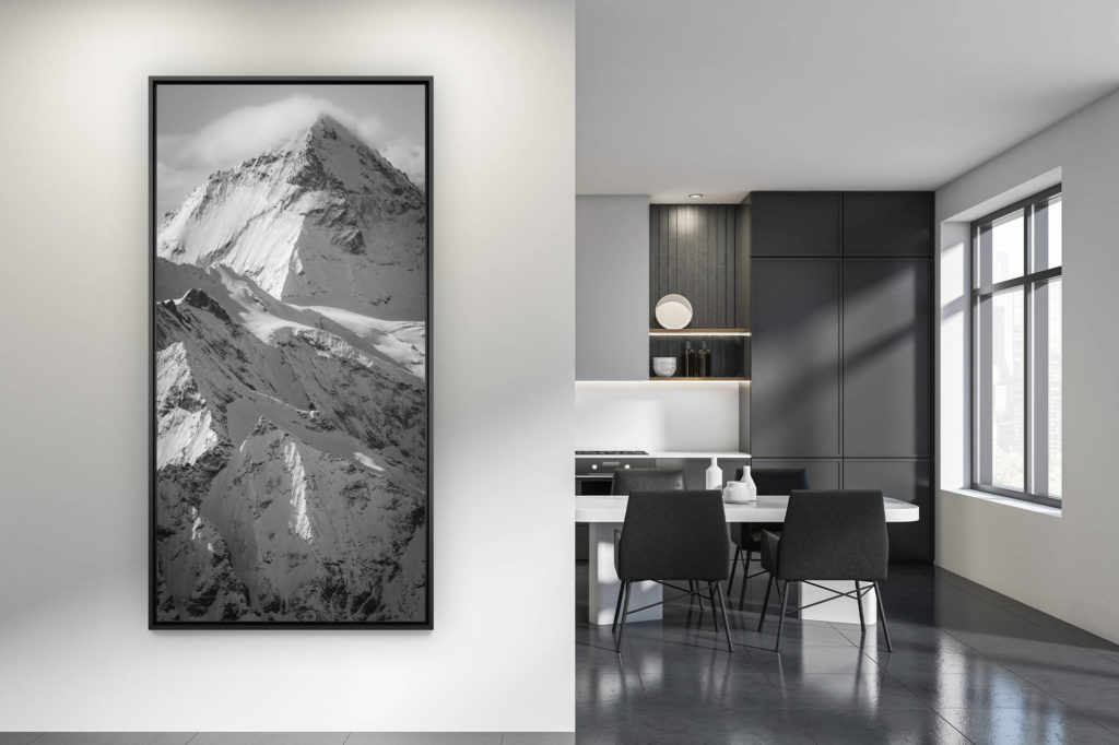 contemporary kitchen decoration - large size black and white mountain photo - Les dents blanches alpes - high mountain black and white photo