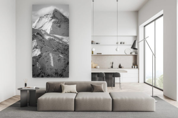 swiss living room decoration - black and white mountain picture - White teeth alps - black and white high mountain picture