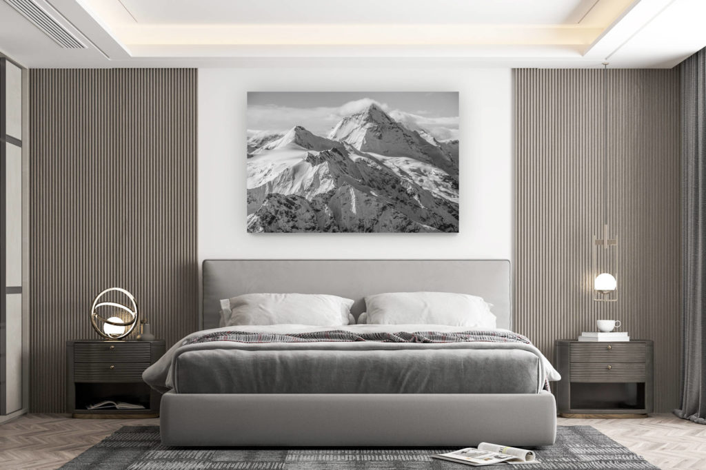 décoration murale chambre design - achat photo de montagne grand format - Les dents blanches alpes - photo panoramique des dents blanches noir et blanc