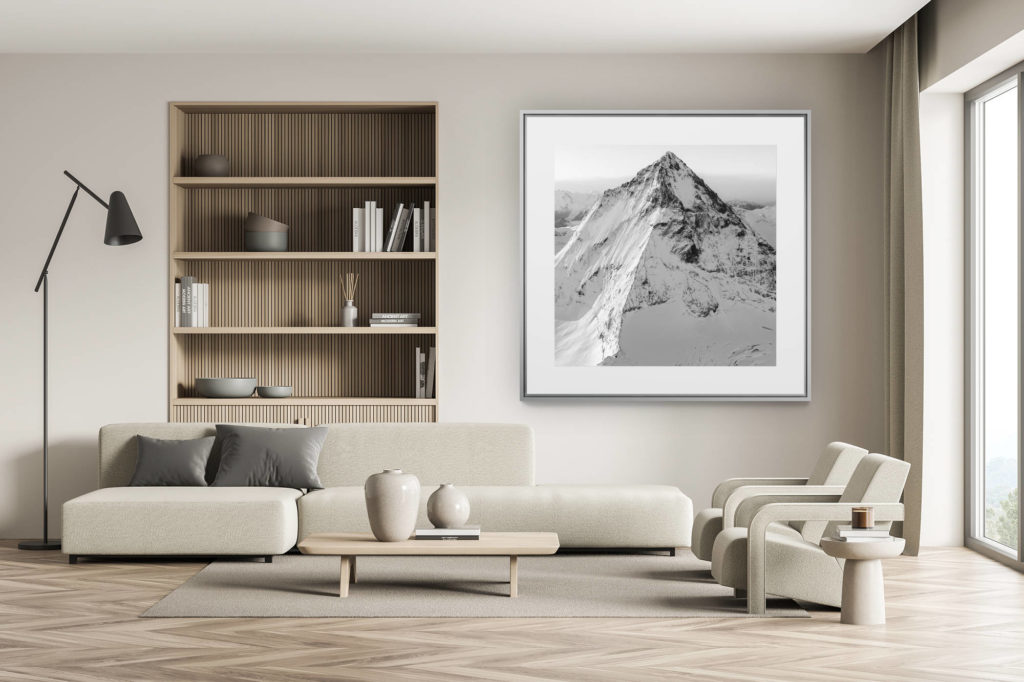 décoration chalet suisse - intérieur chalet suisse - photo montagne grand format - Dent Blanche - tableau photo noir et blanc montagne - photo montagne neige noir et blanc