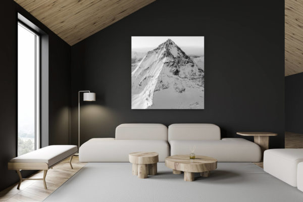 architecte intérieur rénovation chalet suisse - photo montagne grand format - Dent Blanche - tableau photo noir et blanc montagne - photo montagne neige noir et blanc