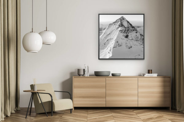 décoration murale salon - tableau photo montagne alpes suisses noir et blanc - Dent Blanche - tableau photo noir et blanc montagne - photo montagne neige noir et blanc