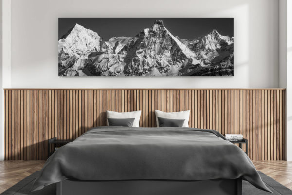 décoration murale chambre adulte moderne - intérieur chalet suisse - photo montagnes grand format alpes suisses - Panoramique Mont Cervin - Photo montagne dent blanche Obergabel