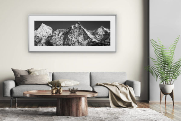 tableau montagne grand format - décoration murale salon moderne - Panoramique Mont Cervin - Photo montagne dent blanche Obergabel