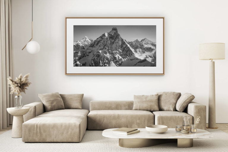 décoration salon clair rénové - photo montagne grand format - Paysage montagne neige - Dent Blanche - Cervin - Zinalrothorn - Weisshorn