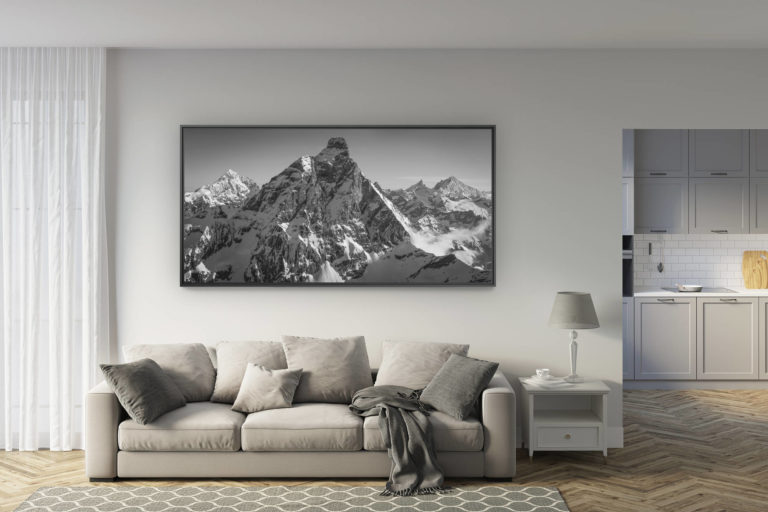déco salon rénové - tendance photo montagne grand format - Paysage montagne neige - Dent Blanche - Cervin - Zinalrothorn - Weisshorn