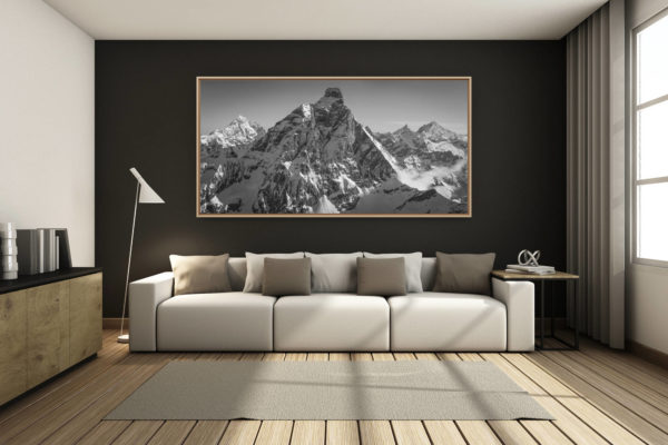 déco salon chalet rénové de montagne - photo montagne grand format -  - Paysage montagne neige - Dent Blanche - Cervin - Zinalrothorn - Weisshorn