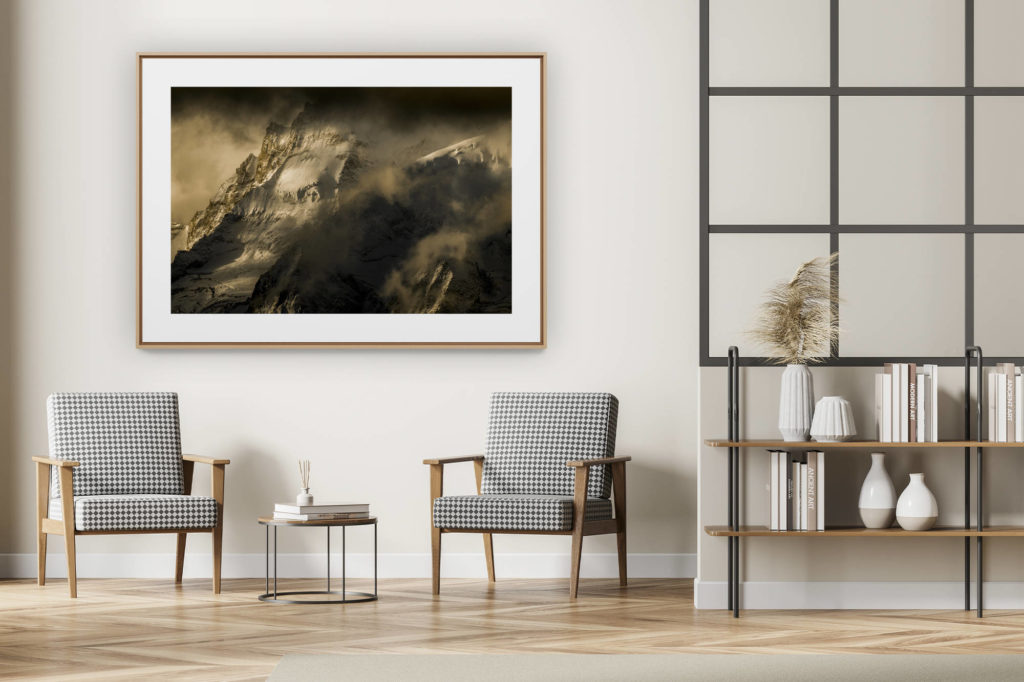 décoration intérieur moderne avec photo de montagne noir et blanc grand format - Photo Val d'Anniviers paysage de montagne - Dent Blanche - Grand Cornier