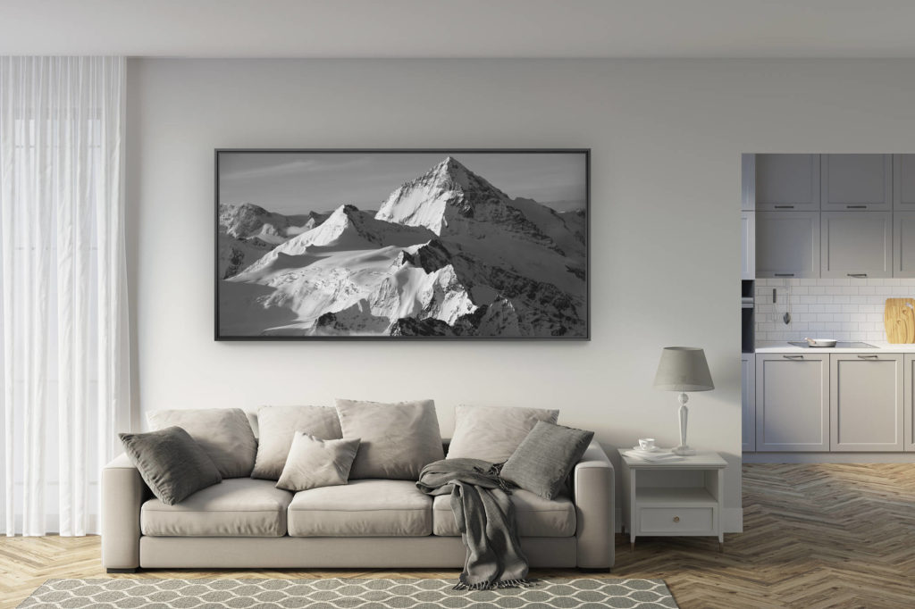 déco salon rénové - tendance photo montagne grand format - Panorama montagne du sommet enneigé de la Dent Blanche sous le soleil - Grand Cornier - l'arête Tsa de l'Ano - Pointes de Mourtis - Pointe de Bricola