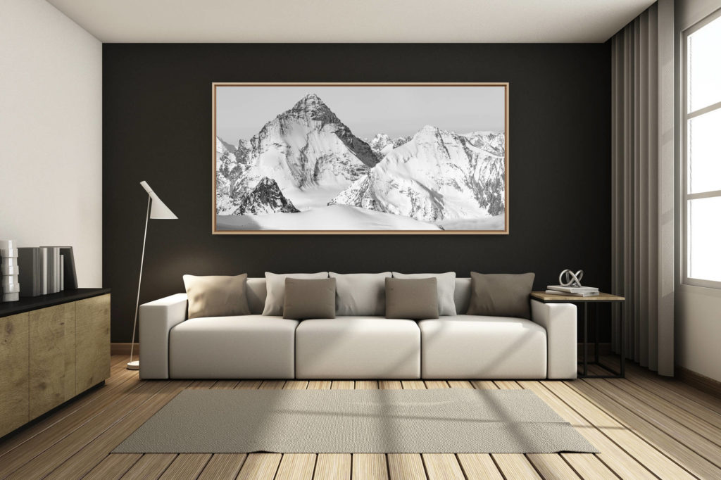 renovated mountain chalet living room - large format mountain photo - - Dent Blanche - Grand Cornier - Black and white Swiss mountain photo of summit in the Alps from Val d&#039;Anniviers