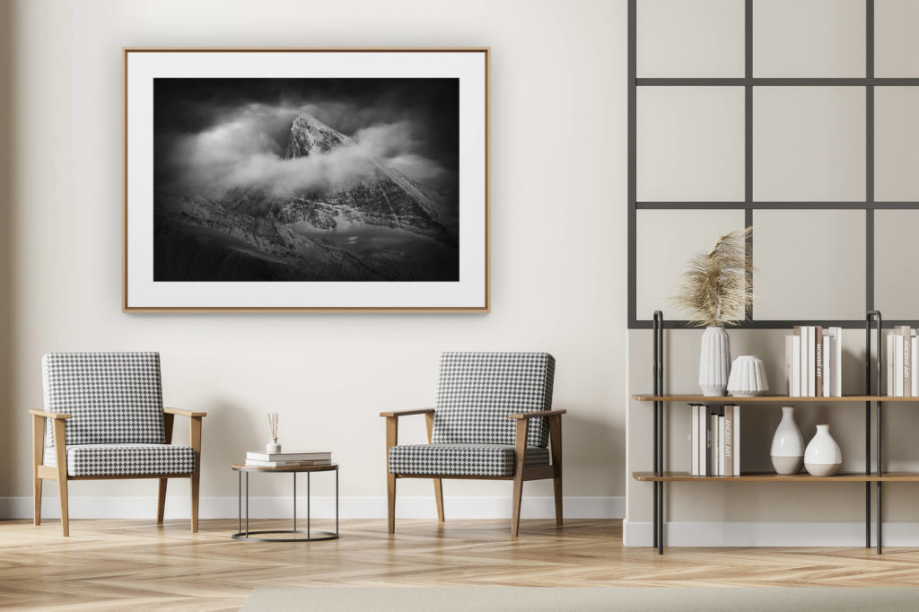 décoration intérieur moderne avec photo de montagne noir et blanc grand format - Photo montagne enneigée noir et blanc dent blanche Val d'Hérens - photos montagnes Alpes