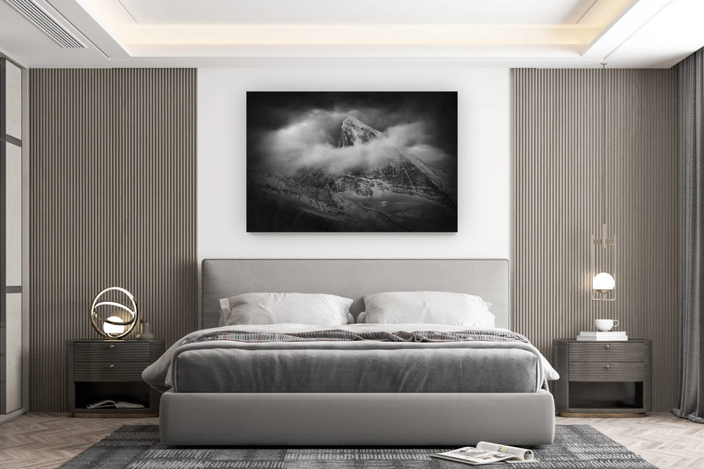 décoration murale chambre design - achat photo de montagne grand format - Black and white snowy mountain photo dent blanche Val d&#039;Hérens - mountain photos Alps