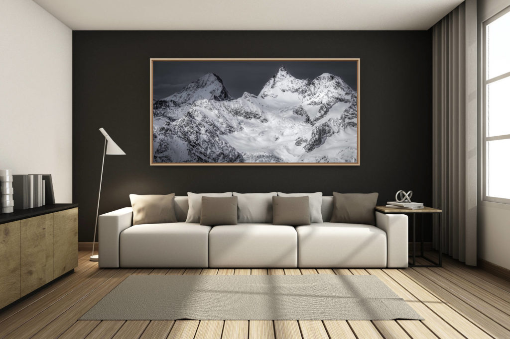 déco salon chalet rénové de montagne - photo montagne grand format -  - Dent Blanche - Obergabelhorn - Panorama des plus belles montagnes et des plus beaux sommets de Zermatt