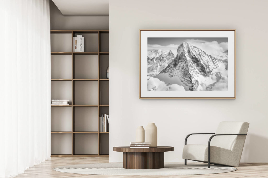 déco tendance salon moderne - photo montagne noir et blanc grand format - Dent Blanche - Obergabelhorn - arete de montagne en noir et blanc