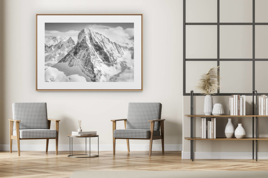 décoration intérieur moderne avec photo de montagne noir et blanc grand format - Dent Blanche - Obergabelhorn - arete de montagne en noir et blanc