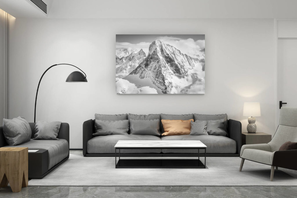 living room decor contemporary switzerland - swiss mountain lovers gift - Dent Blanche - Obergabelhorn - black and white mountain arete