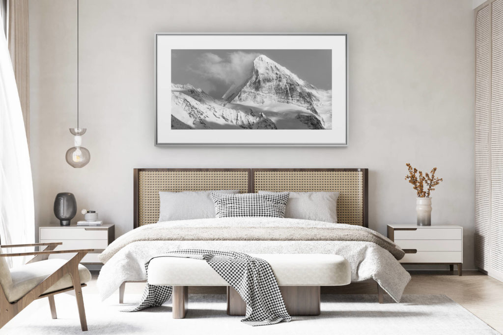 decorating a room in a renovated swiss chalet - panoramic mountain photo large size - panorama Dent Blanc - Black and white panoramic mountain photo
