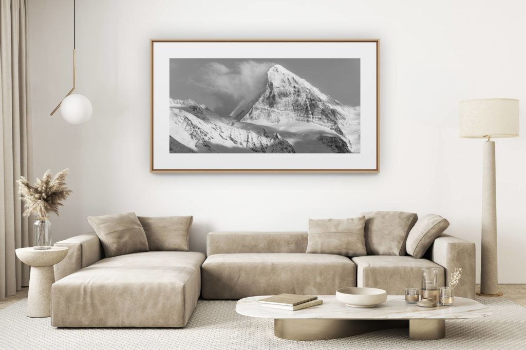 living room decoration Light - large size mountain picture - Dent Blanc panorama - Black and white panoramic mountain picture