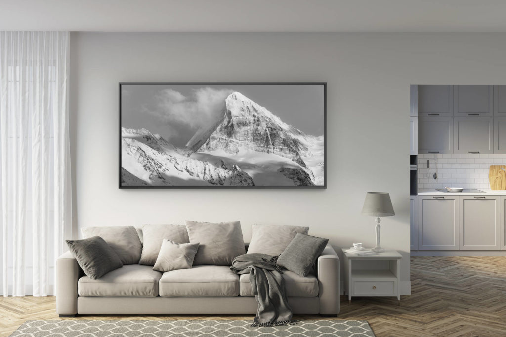 déco salon rénové - tendance photo montagne grand format - panorama Dent Blanc - Photo panoramique montagne noir et blanc