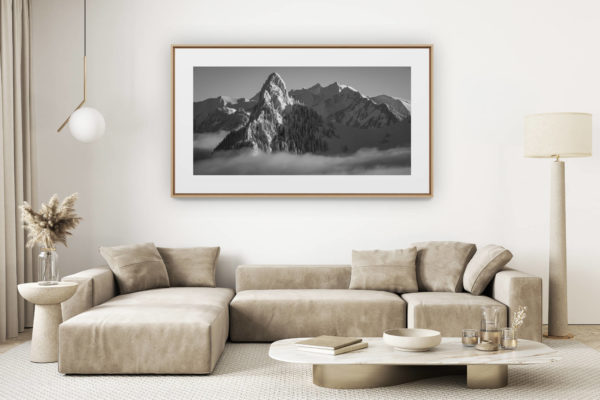 décoration salon clair rénové - photo montagne grand format - Photo de la Dent du Broc - La Dent du Broc en hiver eneigée avec mer de nuage