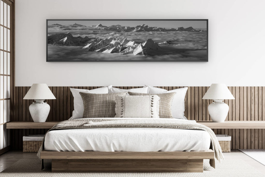 décoration chambre adulte moderne - photo de montagne grand format - Panorama noir et blanc préalpes fribourgeoises Chablais- Photo Dent de Lys