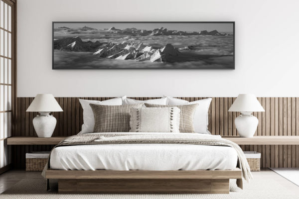 modern adult bedroom decoration - large mountain picture - Black and white panorama of the Fribourg pre-Alps and Chablais - Dent de Lys picture