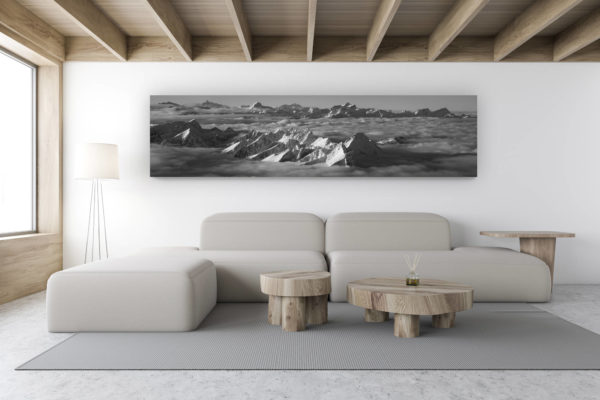 décoration intérieur chalet de montagne suisse - photo de montagne noir et blanc - Panorama noir et blanc préalpes fribourgeoises Chablais- Photo Dent de Lys