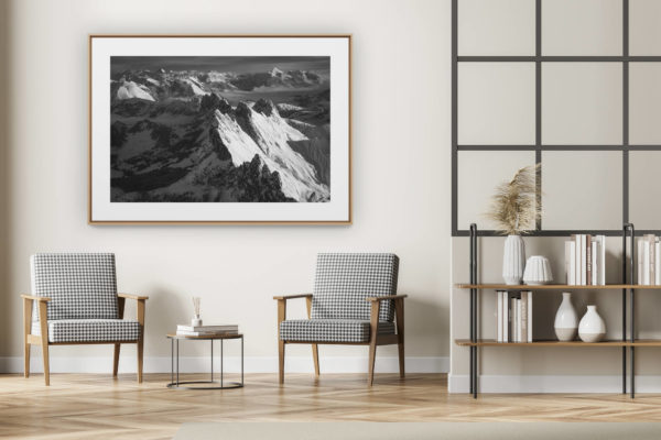 décoration intérieur moderne avec photo de montagne noir et blanc grand format - Photographie de la Dent de Savigny et de la Dent du Ruth