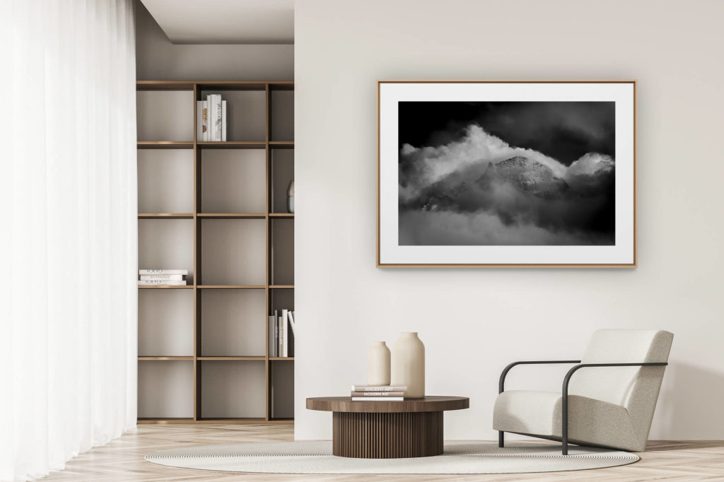 déco tendance salon moderne - photo montagne noir et blanc grand format - Val d'hérens - photo de montagne dent d'Hérens