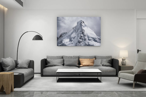 décoration salon contemporain suisse - cadeau amoureux de montagne suisse - Val d'hérens - Photo mont dent blanche noir et blanc