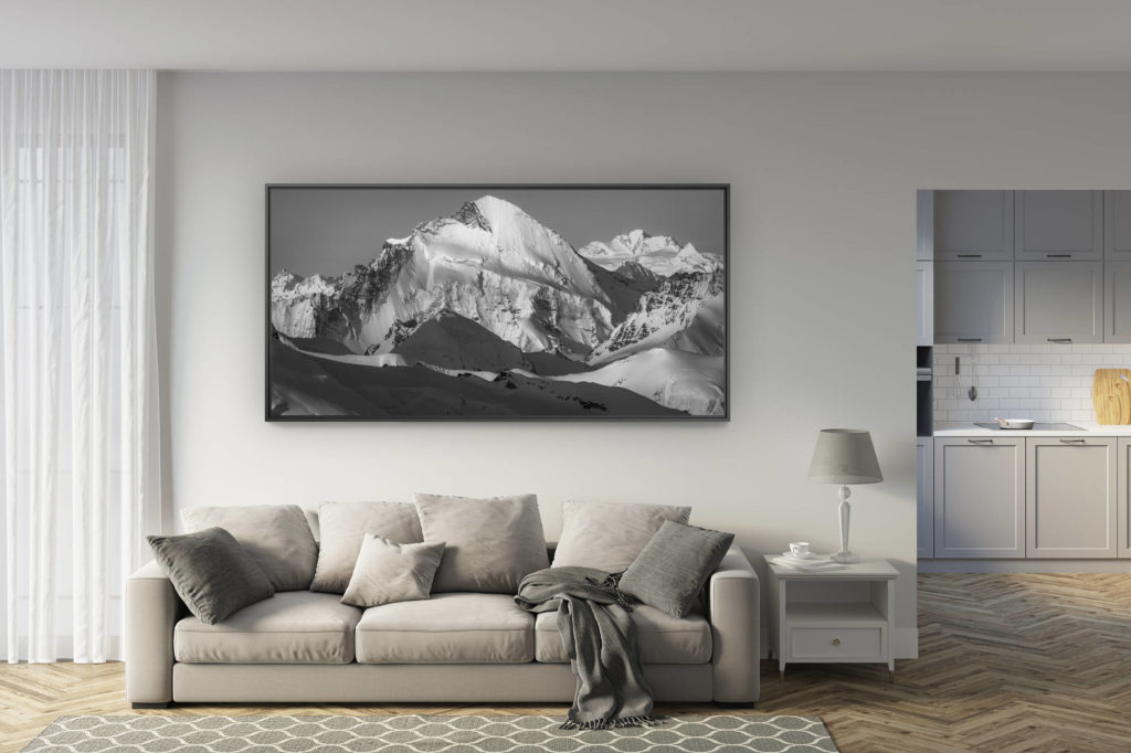déco salon rénové - tendance photo montagne grand format - Dent D'Hérens - Mont Durand - Image de sommet de montagne enneigée dans les Alpes Suisse en hiver