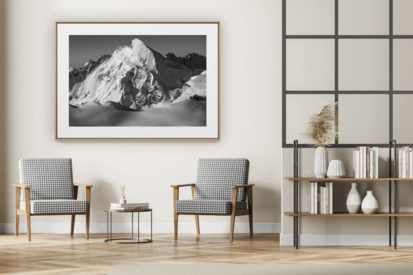 décoration intérieur moderne avec photo de montagne noir et blanc grand format - Val d hérens - Dent d'Hérens - image de montagne- Vue du Theodulpass