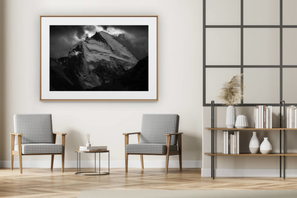 décoration intérieur moderne avec photo de montagne noir et blanc grand format - Val d hérens - Dent d'Hérens - photo de montagne - Vue de Zermatt