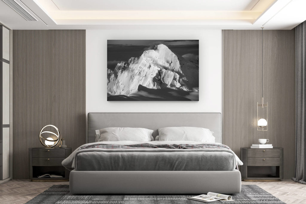 décoration murale chambre design - achat photo de montagne grand format - Photo panoramique d'un lever de soleil en montagne noir et Blanc - Dent D'Hérens