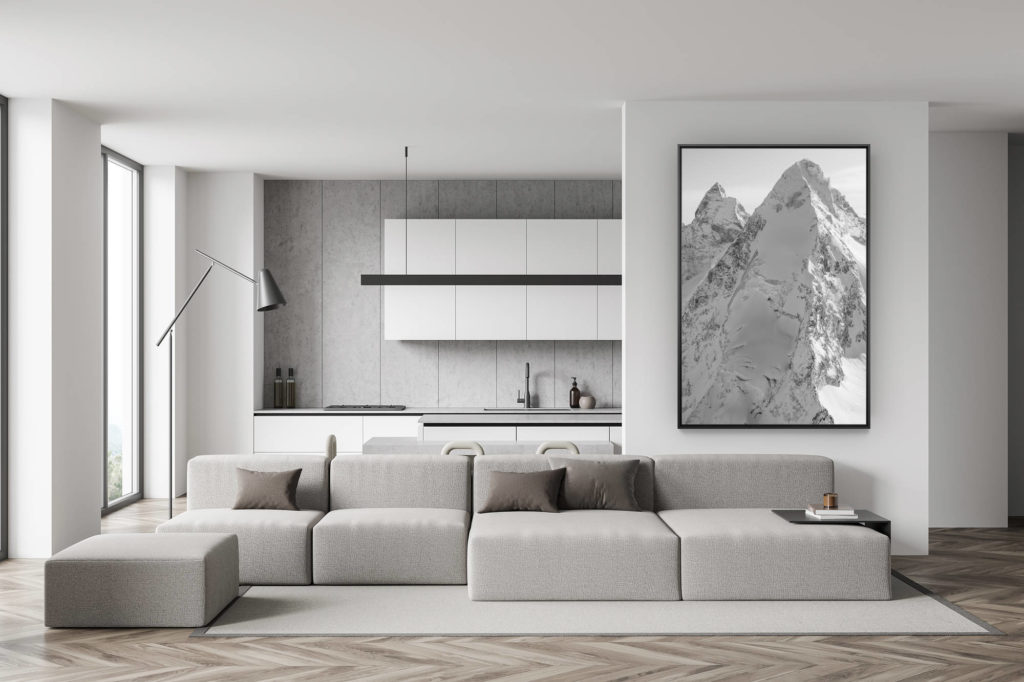décoration murale salon suisse - photo montagne noir et blanc - déco salle à manger tendance - Cervin Val d'Hérens - Photo noir et blanc des montagnes Alpines de Zermatt dans le Valais