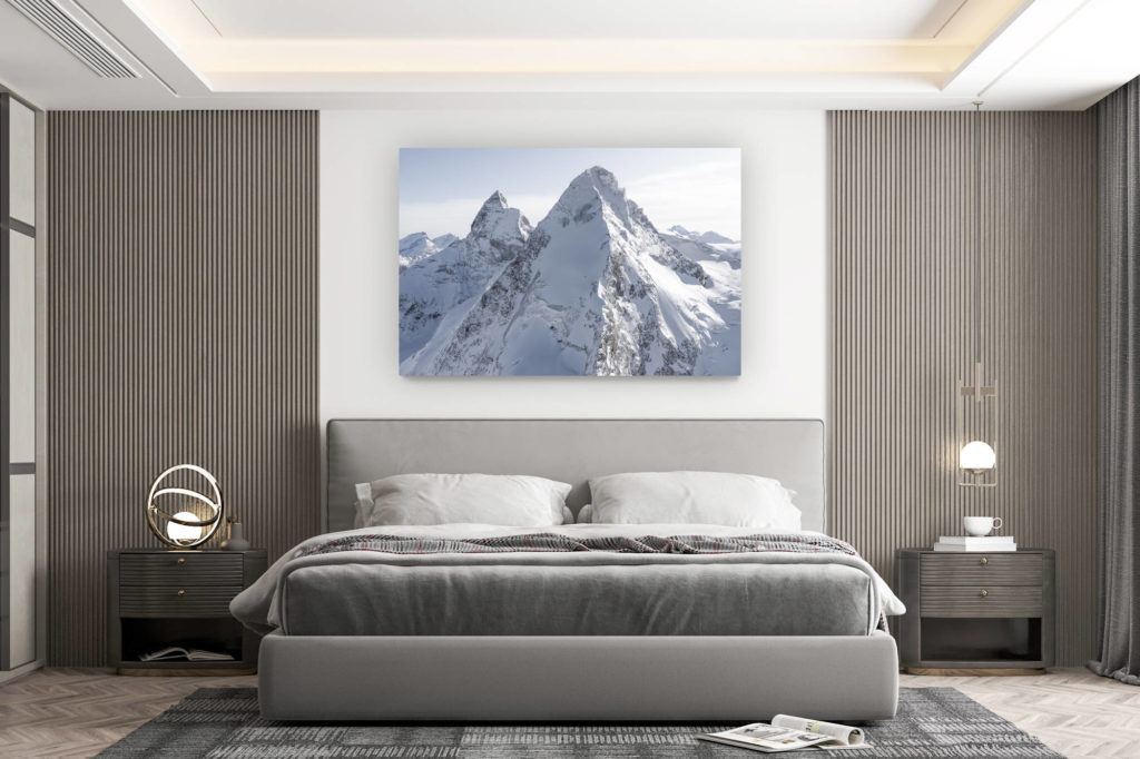 décoration murale chambre design - achat photo de montagne grand format - Dent D'hérens Mont Cervin en noir et blanc - image des sommet des alpes suisses