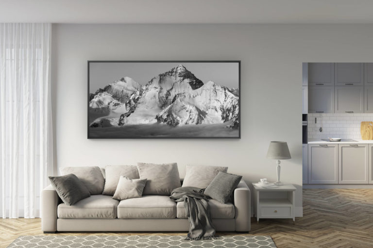 déco salon rénové - tendance photo montagne grand format - photo paysage montagne Val d'Anniviers - Dent d'Hérens - Dent Blanche - Grand Cornier