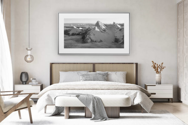 decorating a room in a renovated swiss chalet - panoramic mountain photo - Photo of the Dent d&#039;Oche in winter. View on the Dent d&#039;Oche and Château d&#039;Oche.