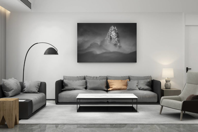 décoration salon contemporain suisse - cadeau amoureux de montagne suisse - Dent du Géant - Brouillard de montagne et mer de nuages depuis l'aiguille du midi