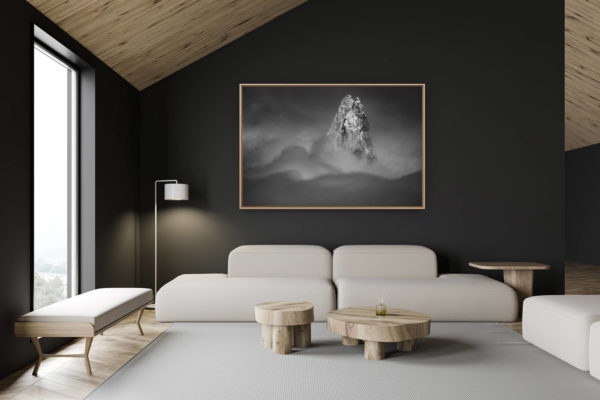 décoration chalet suisse - intérieur chalet suisse - photo montagne grand format - Dent du Géant - Brouillard de montagne et mer de nuages depuis l'aiguille du midi