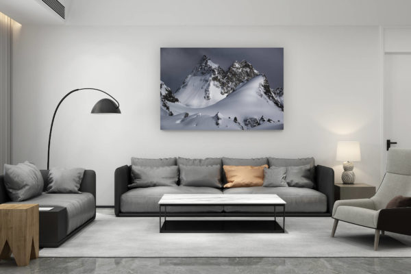 décoration salon contemporain suisse - cadeau amoureux de montagne suisse - Dents de Bertol - image de montagne en neige et des pistes de ski d'Arolla et Crans Montana dans les Alpes Valaisannes en Suisse